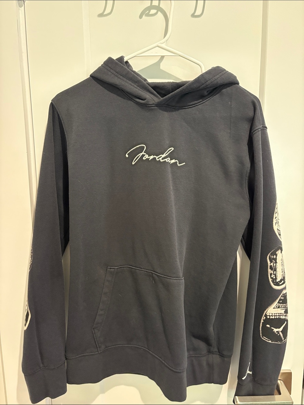 Jordan Black Crewneck Hoodie with Script Logo and Sleeve Graphics
